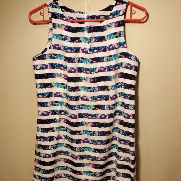 Jacob Watercolour Shift Dress with White Stripes - Picture 2 of 6